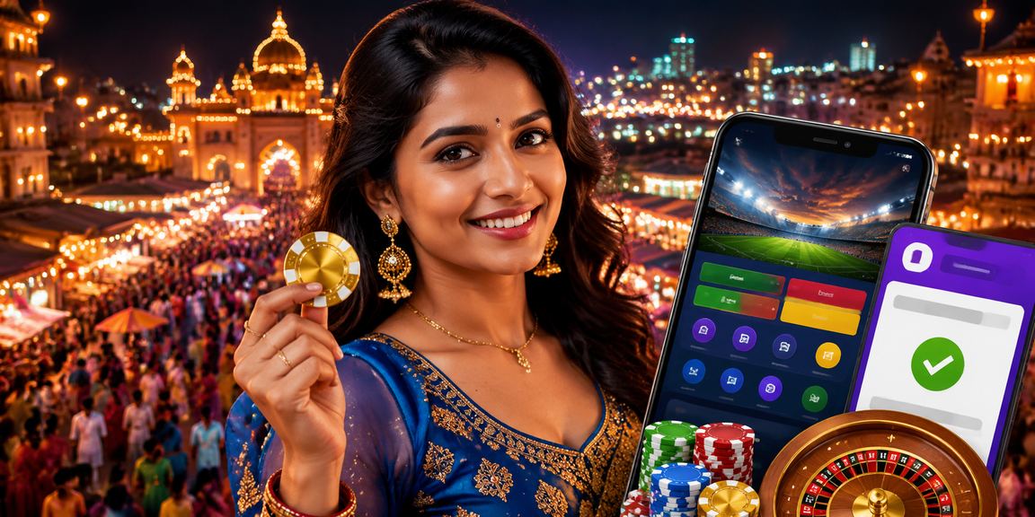 Night market scene with sports betting promotions in India
